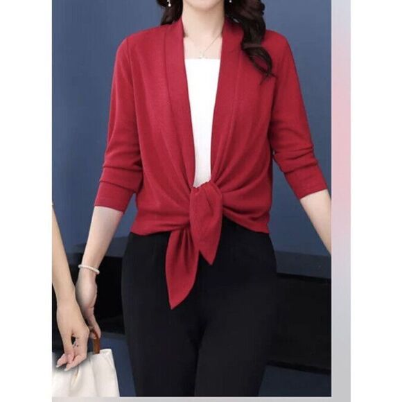 Bay Road‎ Merinos Womens L-16 Open Tie Front Cardigan Sweater Red New Zealand - Picture 2 of 9